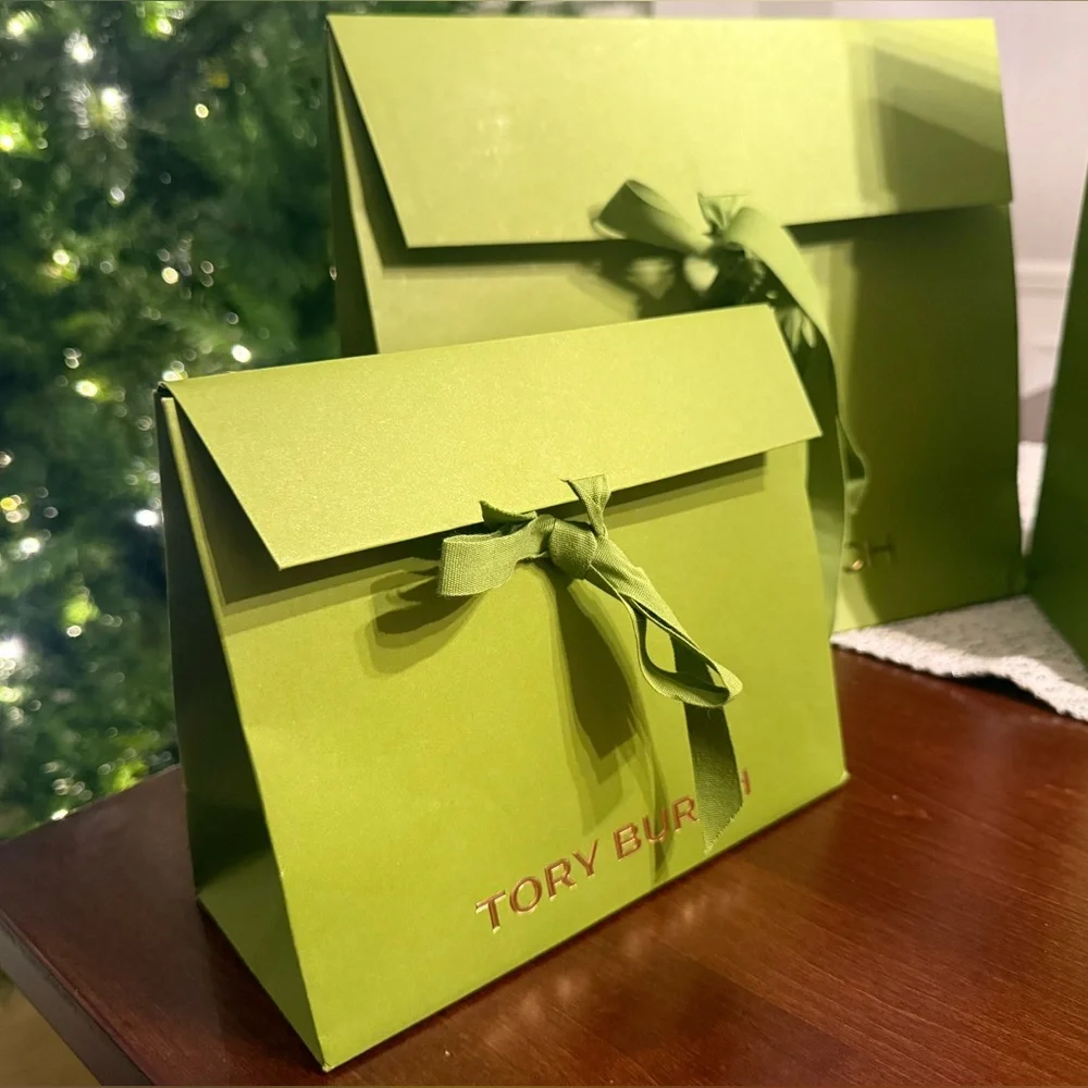 SMALL Tory Burch gift bag. Newest style green, green ribbon. New 2025 season!